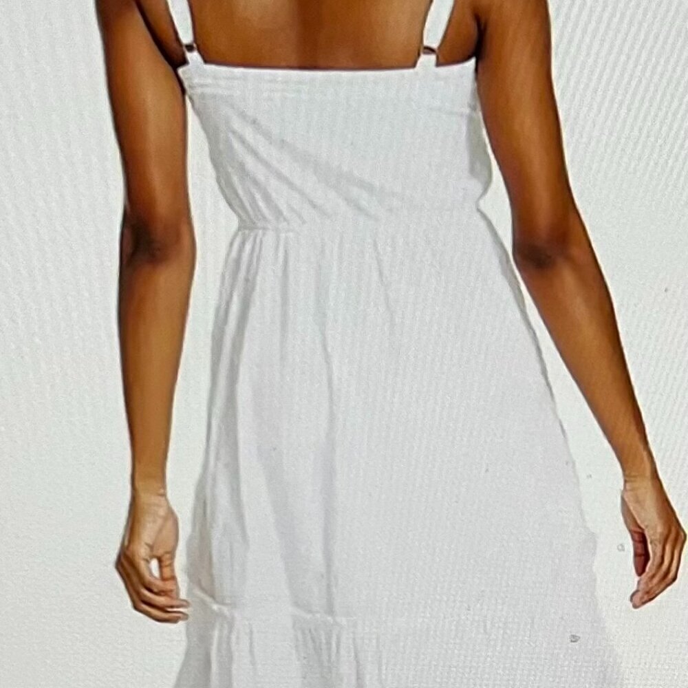Nautica Womens Tiered Sleeveless Ruffle Midi Dress in Bright White Size L - Picture 2 of 12